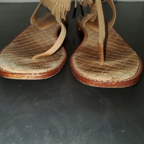L.A.M.B. Suede Fringe Flat Boho Tan Ankle Strap Side Zip Sandals sz. 7.5 - Picture 6 of 10